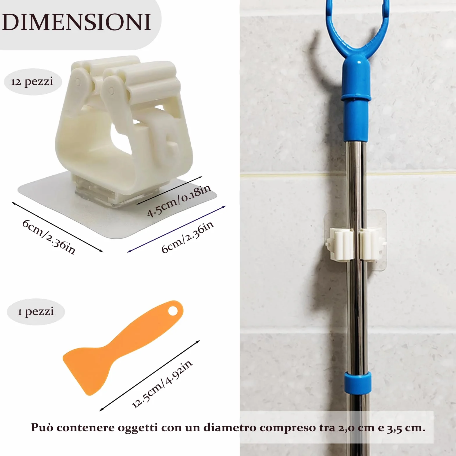 12 Pezzi Portascope da Muro Adesivo, Porta Scope Parete, Non Necessario Forare, per Cucina Garage Giardino