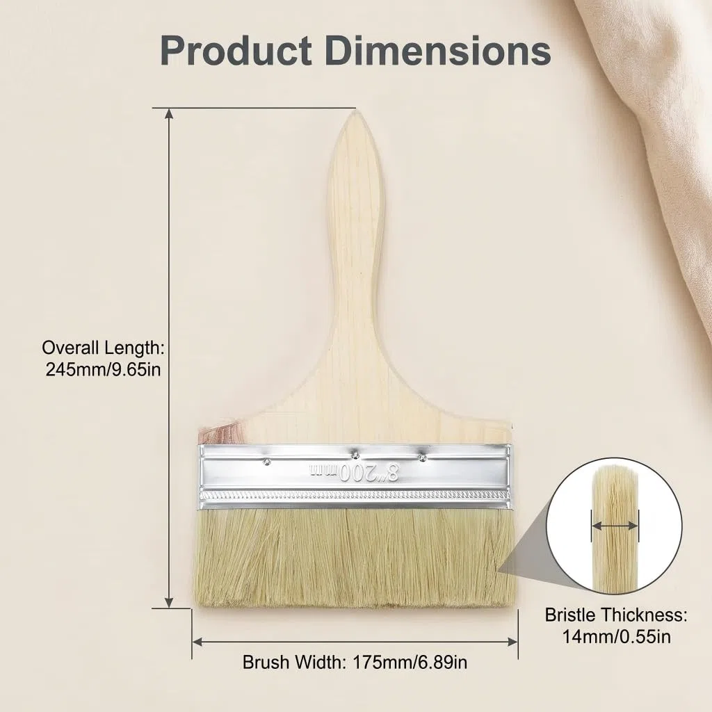 Spalmatore professionale per superfici da 200 mm di larghezza, 1 pezzo, pennello extra spesso per legno esterno, pennello piatto grande per vernici, olio e pittura da parete, pennello con manico in