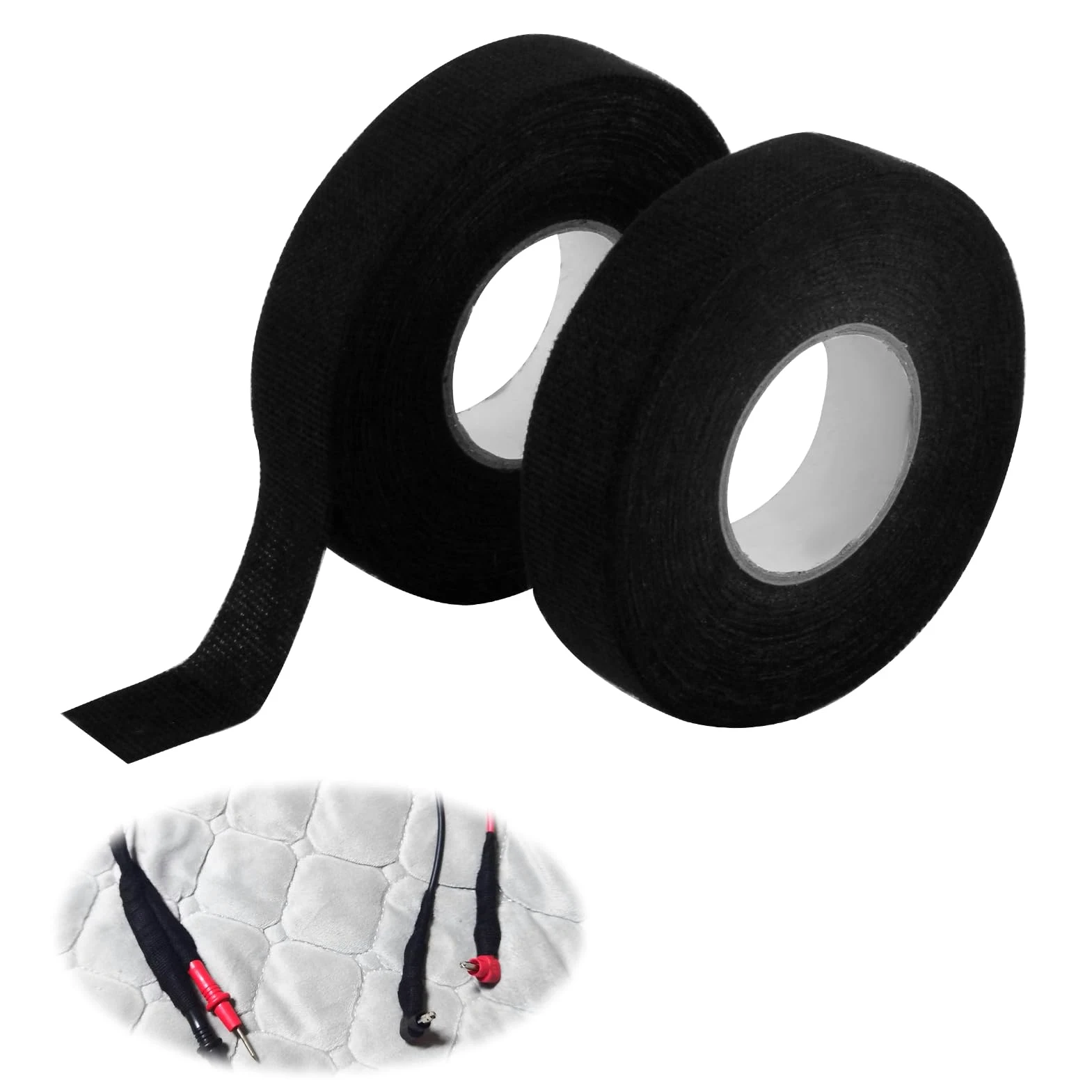 2 Pezzi Nastro Isolante in Tessuto Industriale Cablato Resistente al Calore, Nastro Isolante per Cablaggio Automobilistico, Nastro in Tessuto Resistente al Calore e all'Usura, Nero
