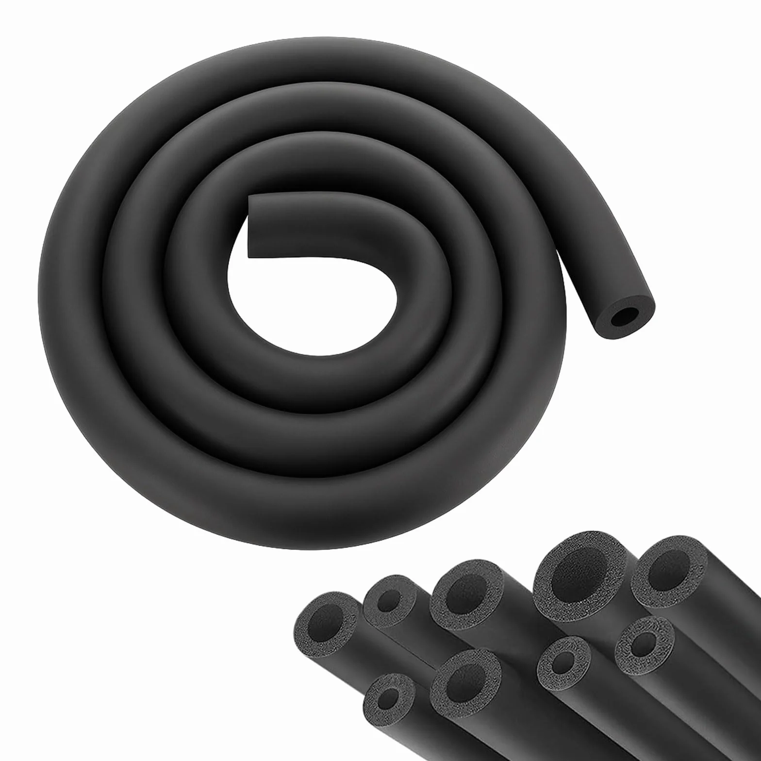 Tubo isolante in gommapiuma, diametro 9 mm, isolamento dei tubi, colore nero, per isolamento dei tubi, riscaldamento sanitario, tubo di rame 1,8 m