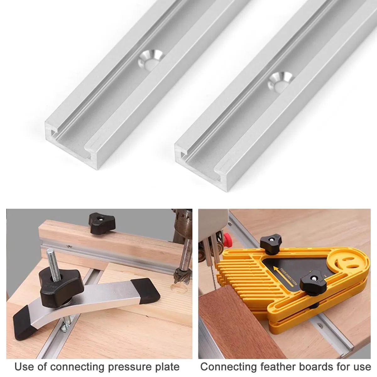T-Slot Track in Lega di Alluminio 300mm, 2 Pezzi T-Track con 6 Viti Autofilettanti per la Lavorazione del Legno Sega da Banco, Table Saw per Falegname