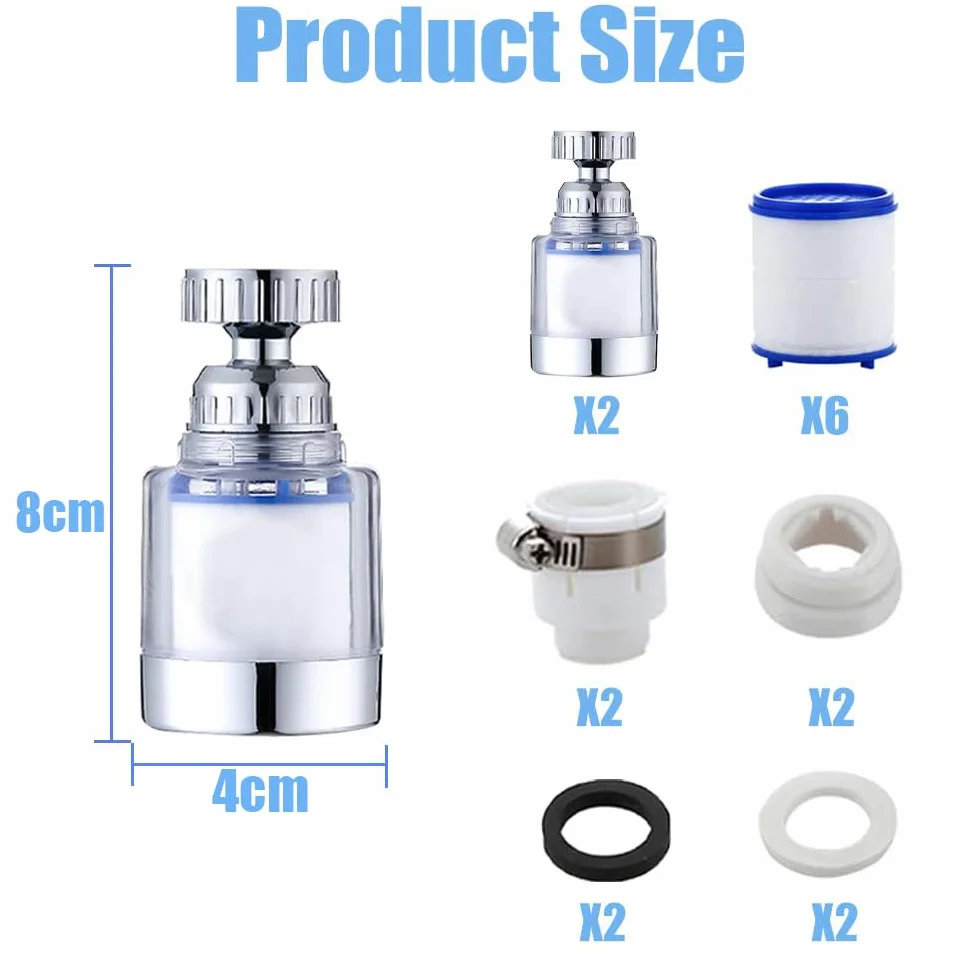 2 Pezzi Ruotabile A 360° Rubinetto Depuratore Acqua filtri per rubinetto Con 6 Elementi Filtranti In Cotone PP Filtro calcare dell'Acqua del Rubinetto Filtro Lavandino Bagno per cucina e bagno