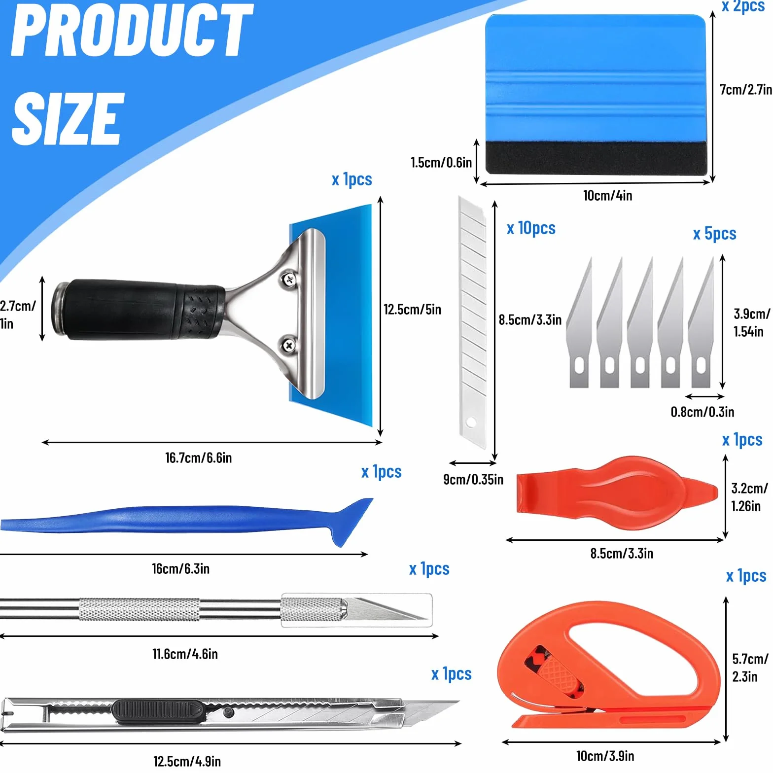 Set di 23 Pezzi Squeegee per Pellicola, CIYIN Set di Attrezzi per Vinile per Auto, Spatola per Cartas Parati, per Installazione Pellicole Auto, DIY, Incisione Artigianales