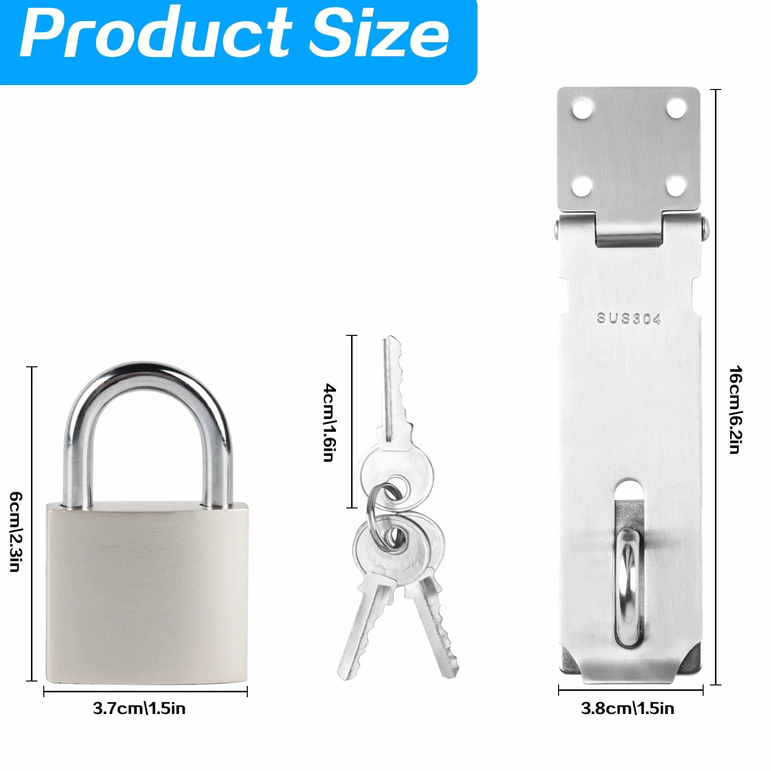 Lucchetto con chiavistello in acciaio inox 12,7 cm per capannone garage porte