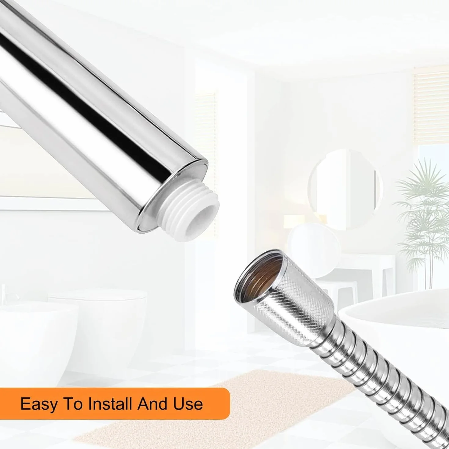 SQUADO Soffione Doccia con Tubo Flessibile in Acciaio 1.5m, 5 Funzioni Getti ad Alta Pressione, ABS Cromato Anticalcare con Ugello