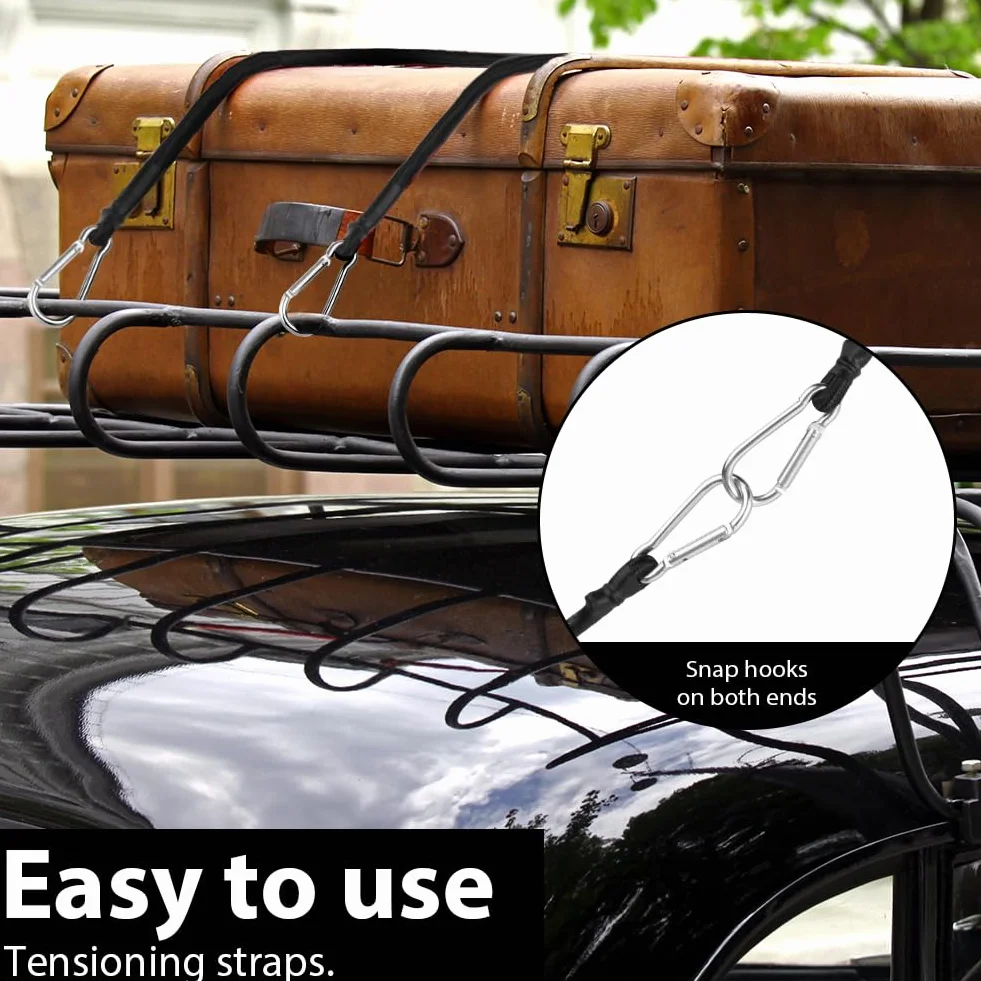 URAQT Corda elastica, 4 corde elastiche con moschettoni, tenditore elastico da 30 cm, trasporto in gomma elastica per valigie, ganci cinghia elastica per tendalini, teloni, campeggio, bagagli