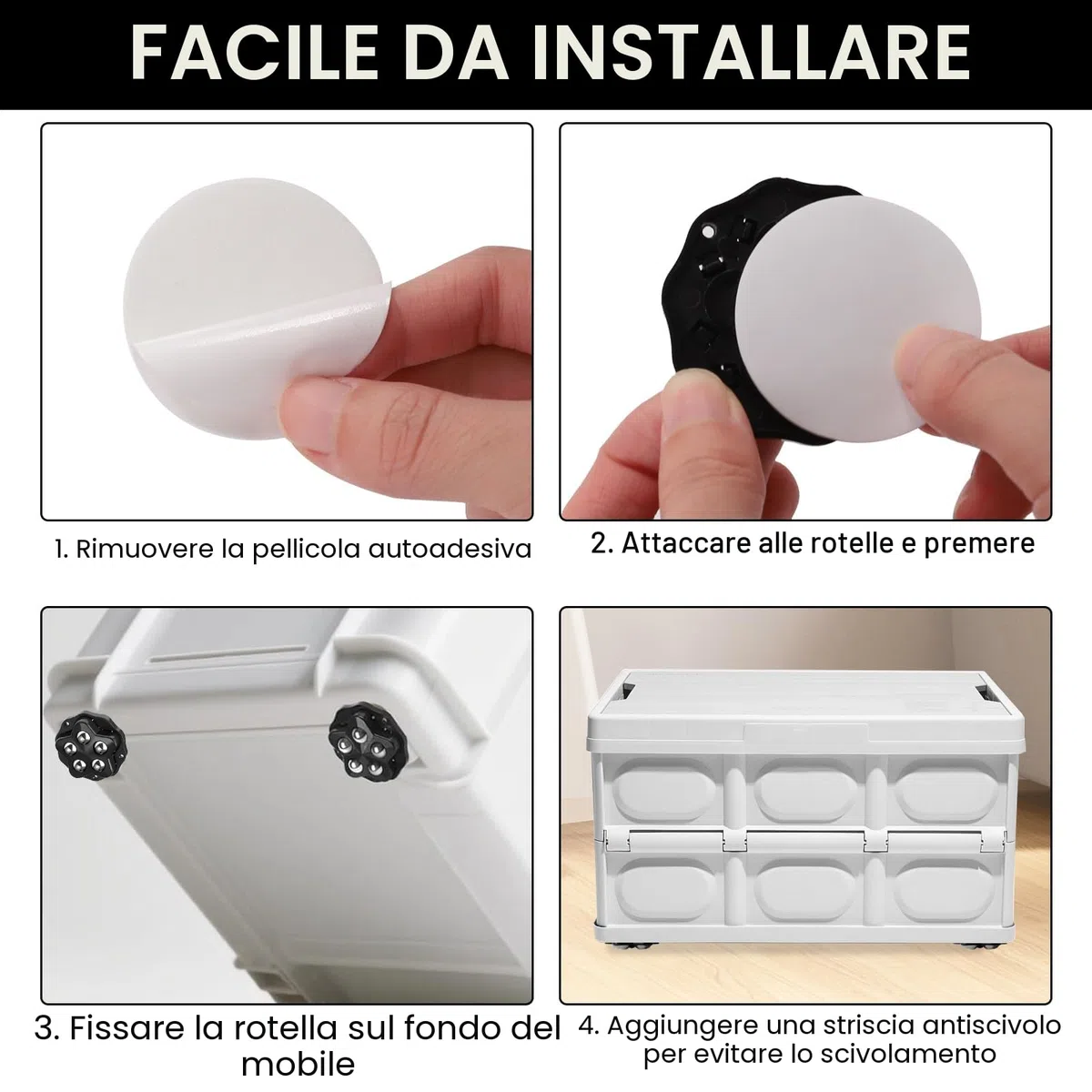 Rotelle Per Mobili [8 Pezzi] - Ruote Girevoli Autoadesive Con 5 Sfere, Carico 400kg Per Spostare Mobili Pesanti