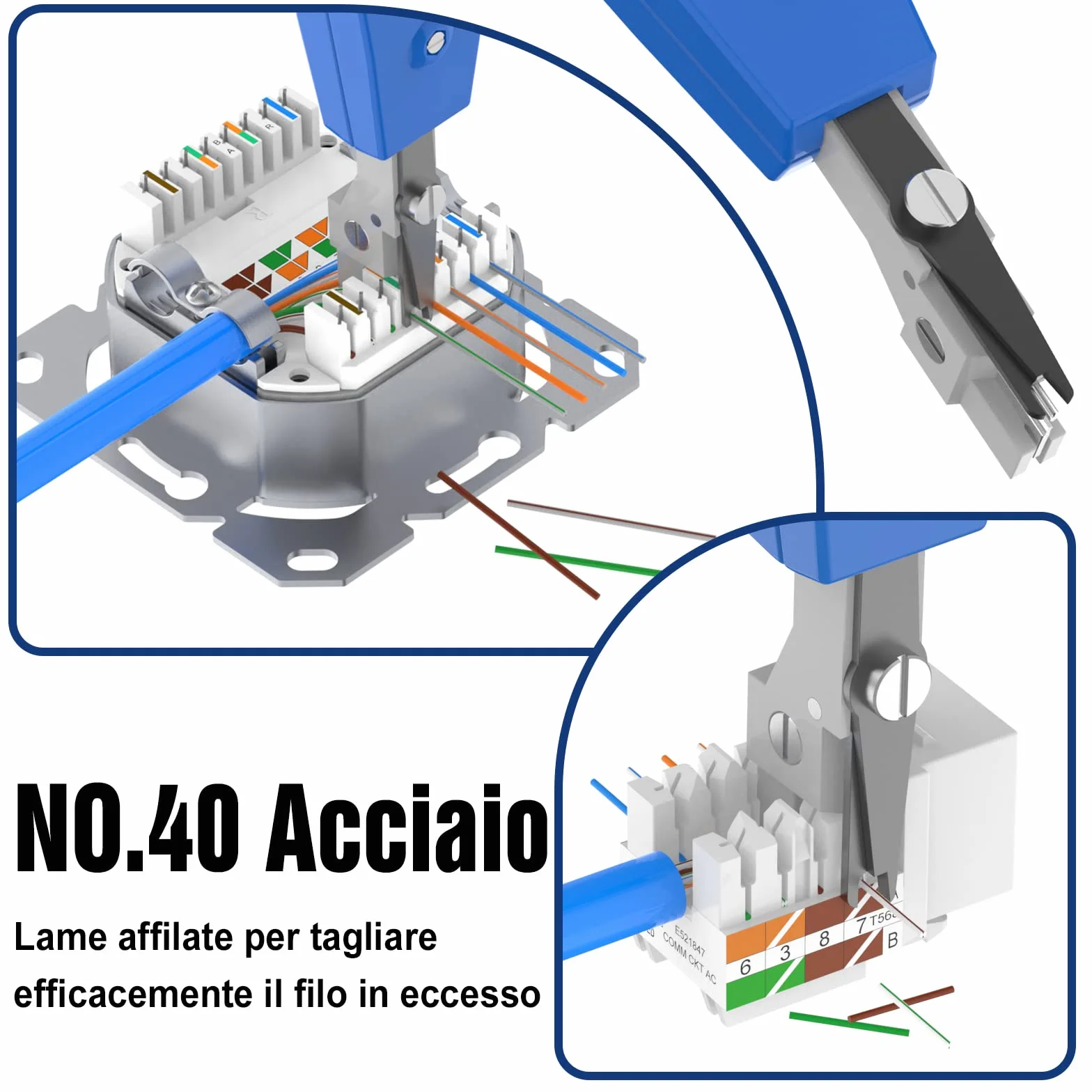 VCELINK Punch Down Attrezzo per Prese di Rete, Pinza Crimpatrice di Impatto con Tagliafili, Blu