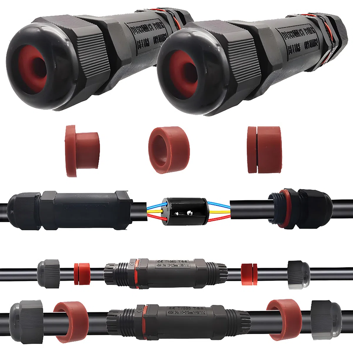 Connettore cavi impermeabile IP68, CESFONJER 2pezzi connettore per cavi esterni, scatola giunzione esterna, accoppiatore per manicotti per connettori per cavi per cavi da 2 o 3 pin di diametro 5-13 mm