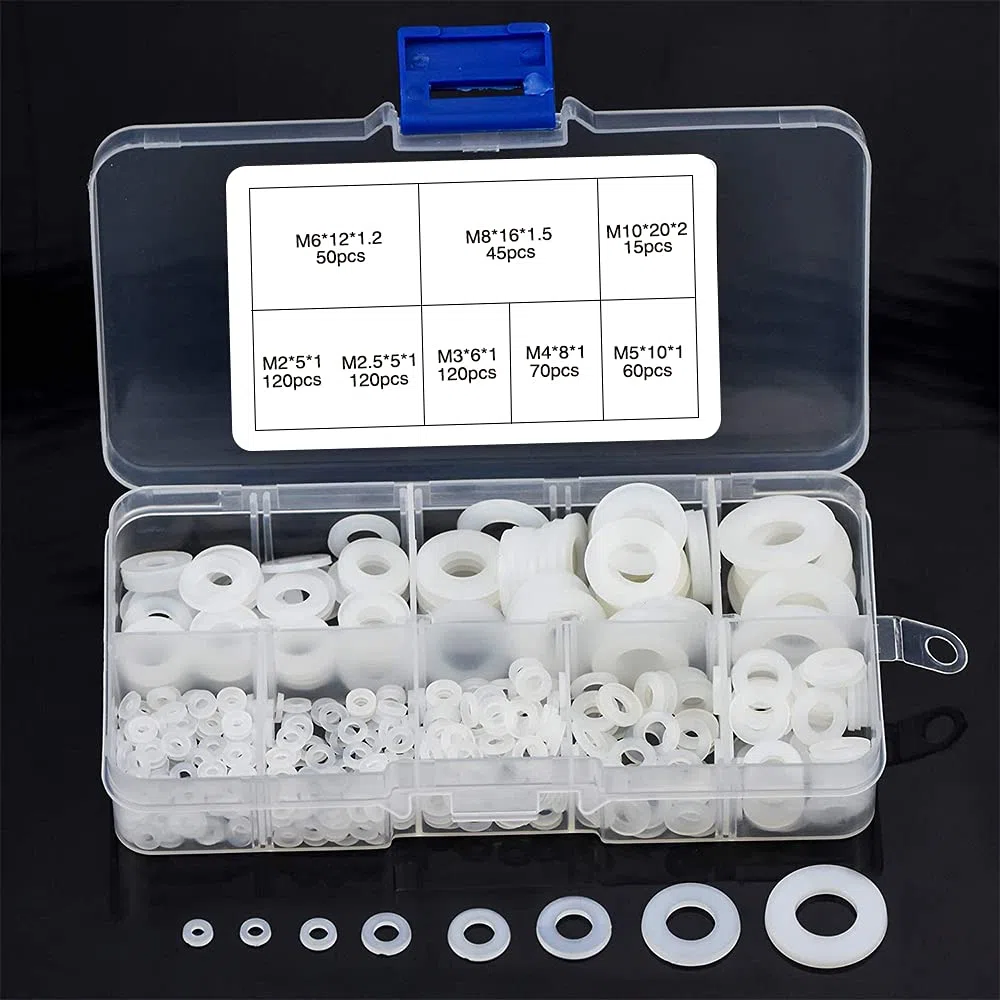 YIXISI 600 Pezzi Bianca Guarnizione in Nylon, Rondella Piatta Plastica Assortimento kit, Distanziatore circolare isolante, M2 M2.5 M3 M4 M5 M6 M8 M10 per Meccanica