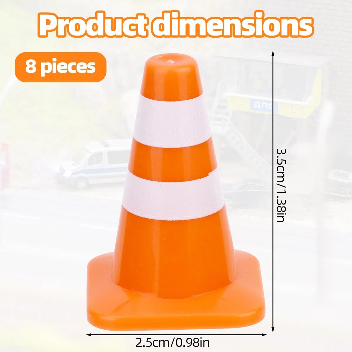 8 Pz Mini Coni Stradali, Piccoli Coni Sicurezza da Costruzione da 3,5cm Piccoli Segnali di Attenzione Stradali Mini Segnali Sicurezza Stradale Barricate per Scene di Strada in Miniatura
