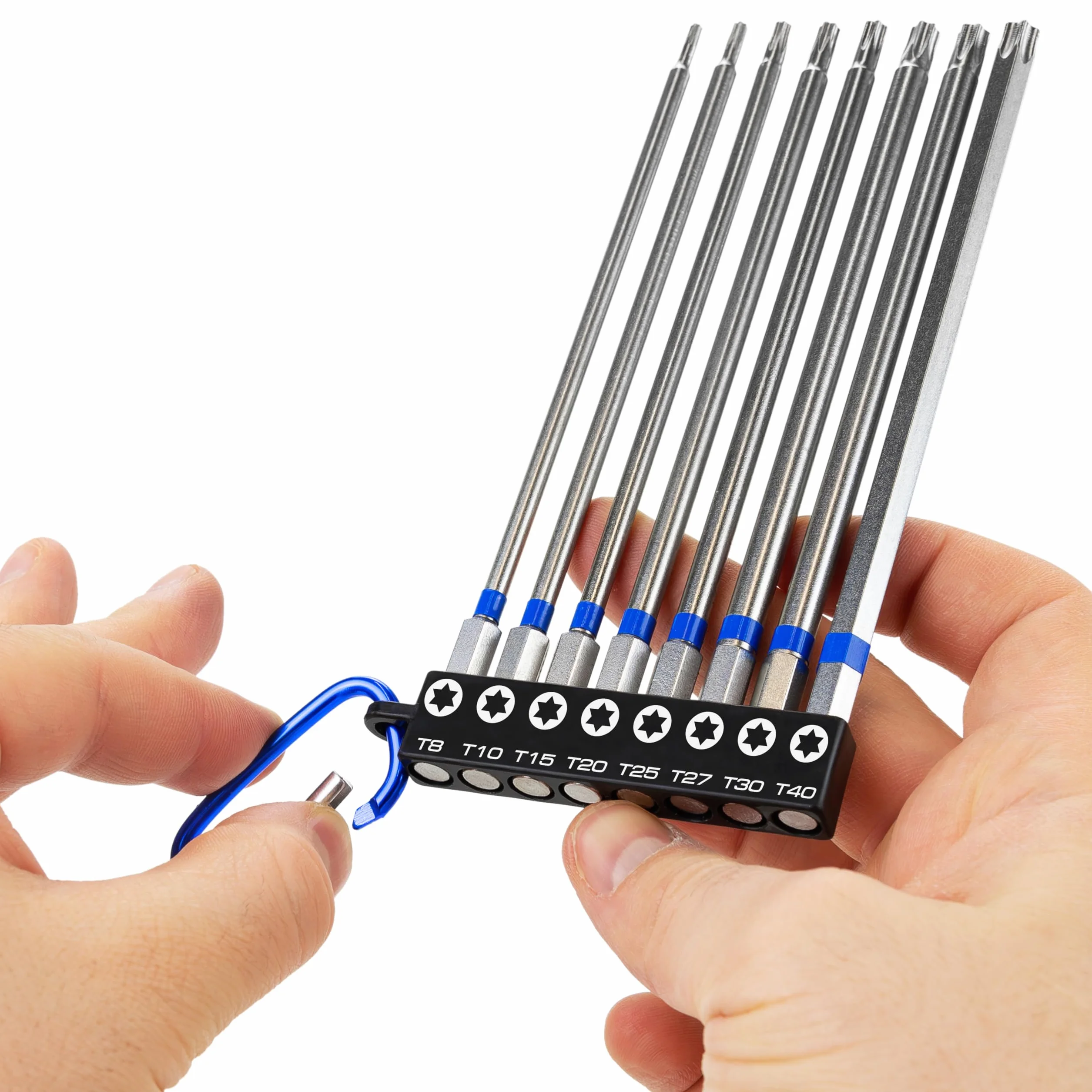HASKYY Set Inserti Torx 150 mm 8 Inserti Torx Lunghi Magnetici in Acciaio S2, T8-T40, Attacco Esagonale 1/4", per Avvitatore, Trapano, Auto, Moto e Bicicletta