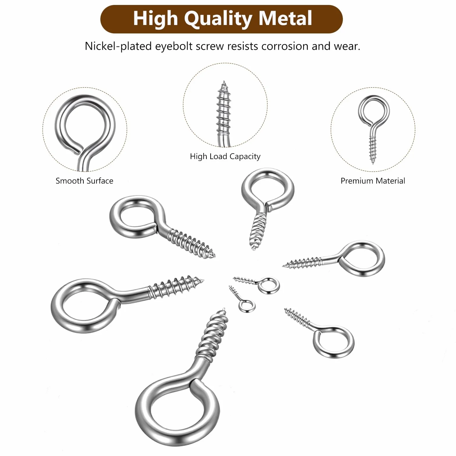 200 PzViti ad Occhiello Resistenti, Viti ad Occhiello Autofilettanti, Viti ad Anello con filettatura per legno, piante rampicanti da giardino e da casa (8 misure)