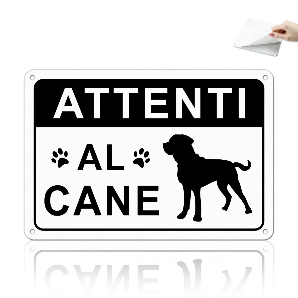 TAKULA Cartello Attenti al Cane Professionale 22x15cm - Alluminio Riflettente con Adesivo Forte - Impermeabile e Antigraffio - Ideale per Cancelli e Giardini