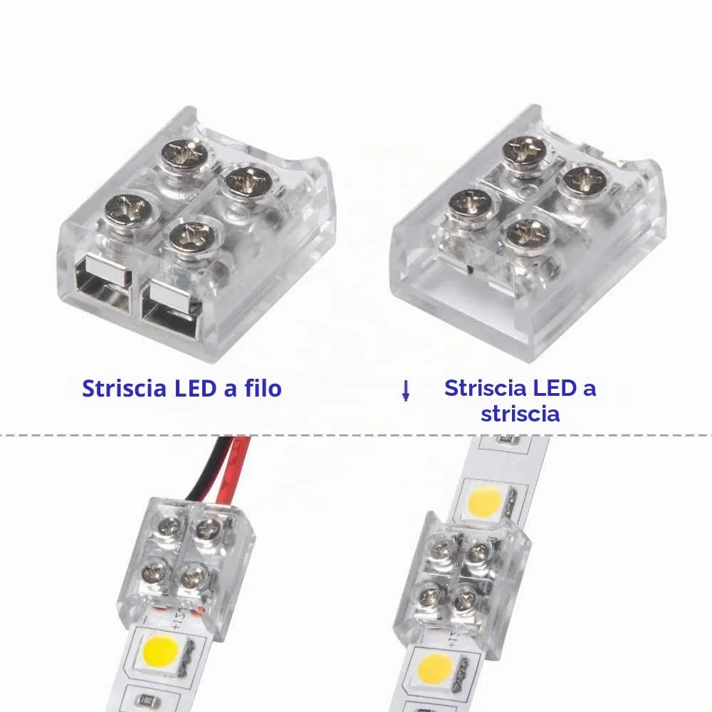 Connettori per Strisce LED 8mm a 2 Poli, Senza Saldatura per LED 5050 3528 Monocolore, Collegamento Rapido a Filo Con Cacciavite