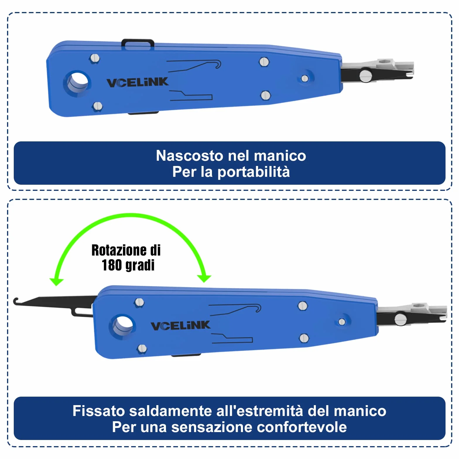 VCELINK Punch Down Attrezzo per Prese di Rete, Pinza Crimpatrice di Impatto con Tagliafili, Blu