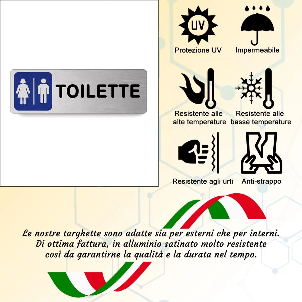 Targa Toilette Uomo Donna in Alluminio Satinato 150mm x 50mm - Targhette Autoadesive |Stickers, Klebeetikett| Impermeabili Lavabili, pub,ufficio