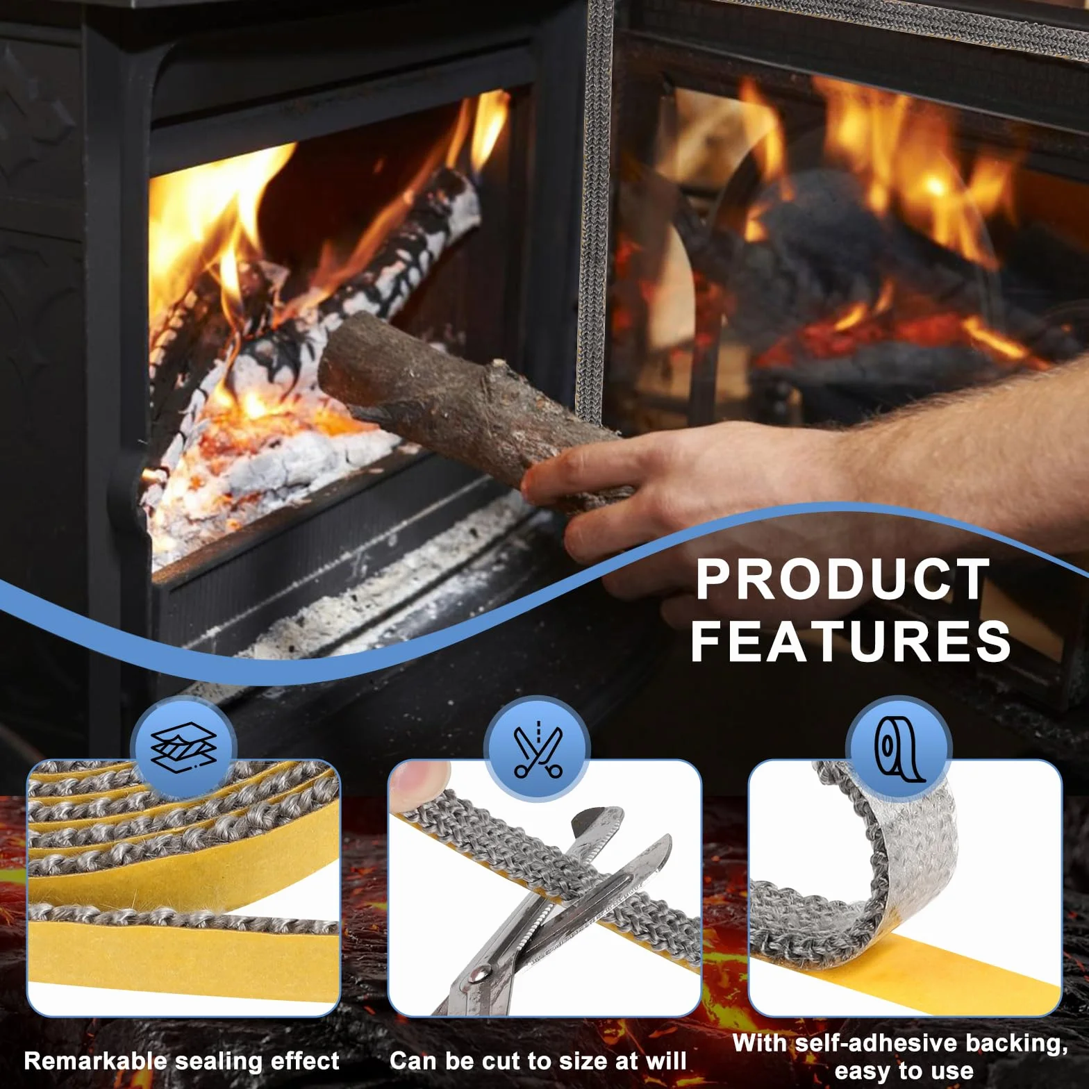 1 Pezzo Guarnizione Stufa a Legna 3 mm x 20 mm x 2.5 m, Alta Temperatura, Camino Guarnizione Fibra, Forno per Stufa, Caminetti, Porta del Forno