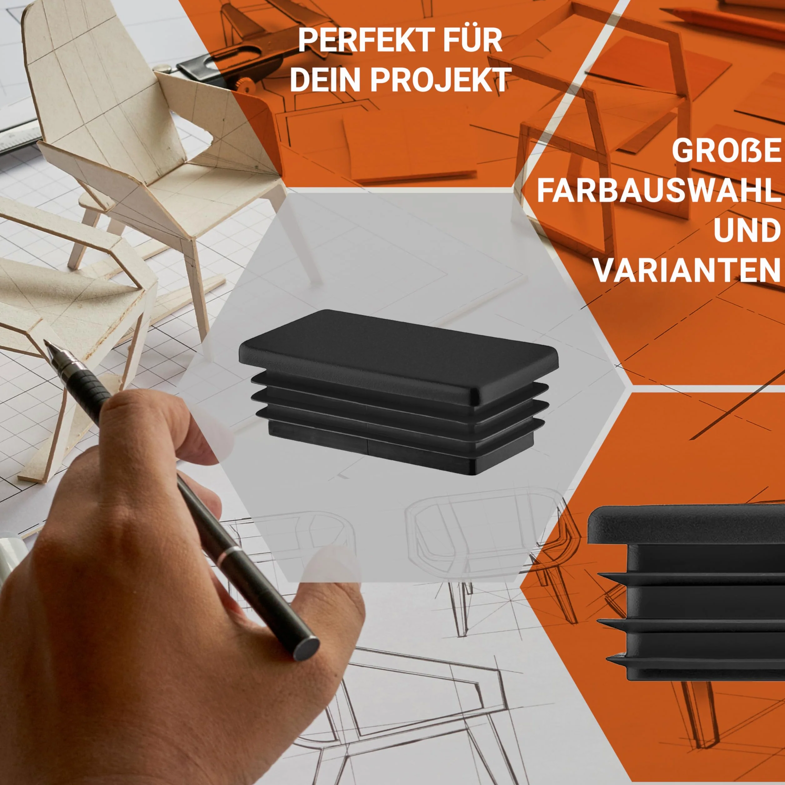Tappi a Lamelle Rettangolari 40x15 mm in Plastica Nero - Tappo per Tubo per Mobili e Strutture in Ferro | Inserto Terminale – Set 10 Pezzi – 4x1,5 cm