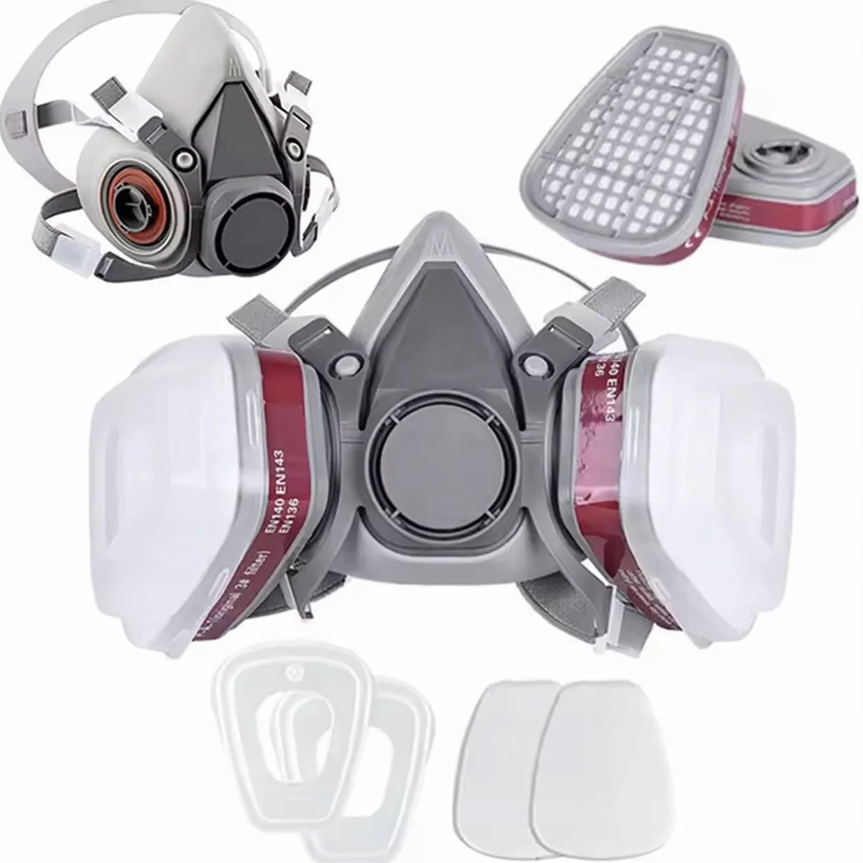 Set Maschera Protettiva 6200 7 in 1 – Semimaschera in Silicone con Filtri Antipolvere e Antivapori | Per Verniciatura, Chimica, Industria | DPI Respiratorio