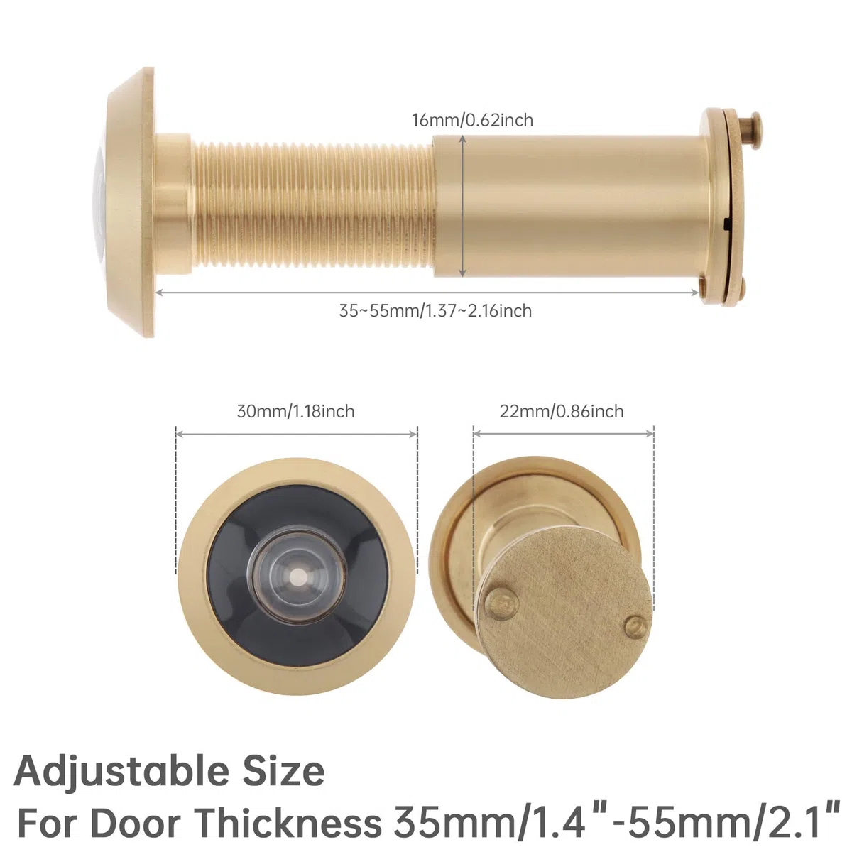 Spioncino per porte, spioncino in ottone a 200 gradi con diametro di 16 mm e copertura per la privacy per porte da 35 a 55 mm (oro)
