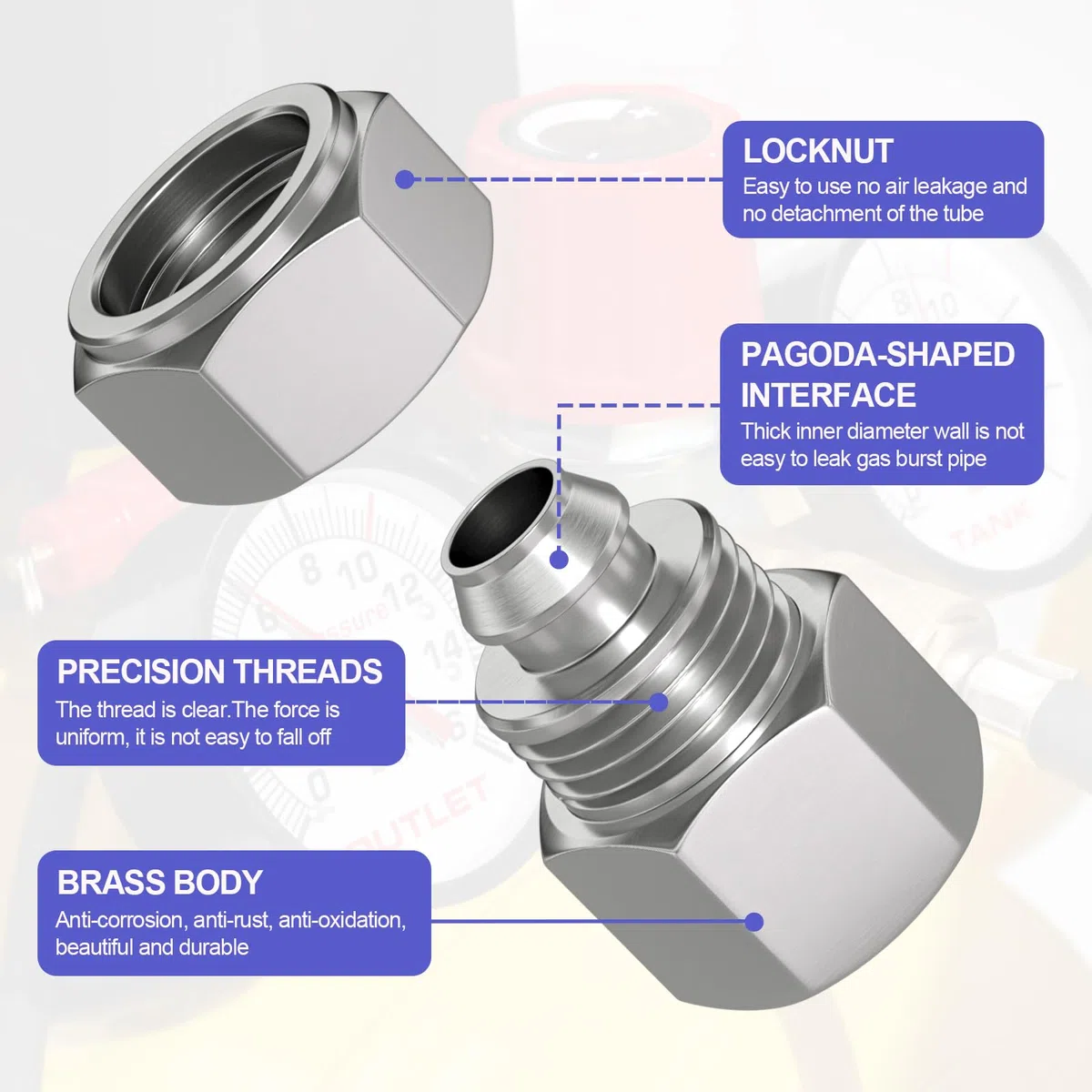 Bwintech 5 pezzi 6 mm tubo OD x 1/8” filettatura femmina BSP dritto spingere per collegare tubo dado di bloccaggio raccordo pneumatico, KPCF6-01 adattatore linea aria veloce