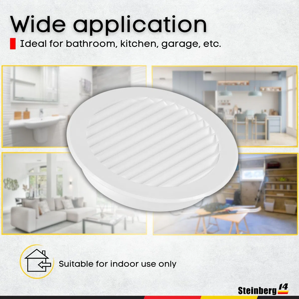 Steinberg14 Griglia di Aerazione Rotonda 125 mm - Griglie di Aerazione in Plastica Bianca - Serranda di Scarico dell'aria con flangia - Coperchio di Sfiato Interno a Parete e a Soffitto